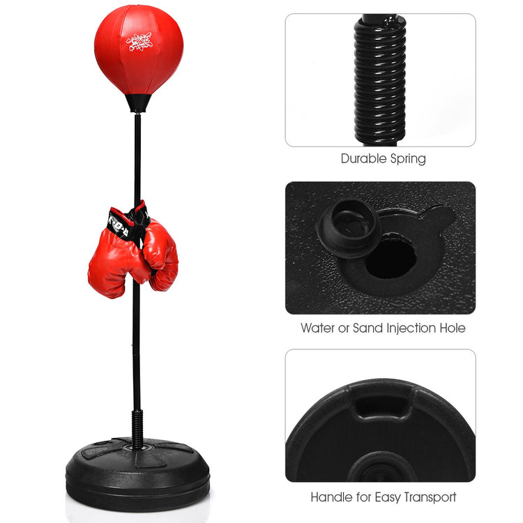 Boxing Punching Bag W/ Height Adjustable Stand Boxing Gloves Teenagers & Adults