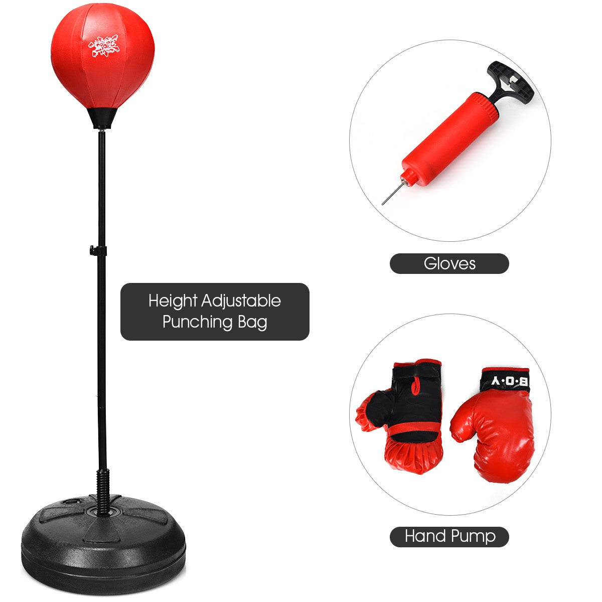 Boxing Punching Bag W/ Height Adjustable Stand Boxing Gloves Teenagers & Adults